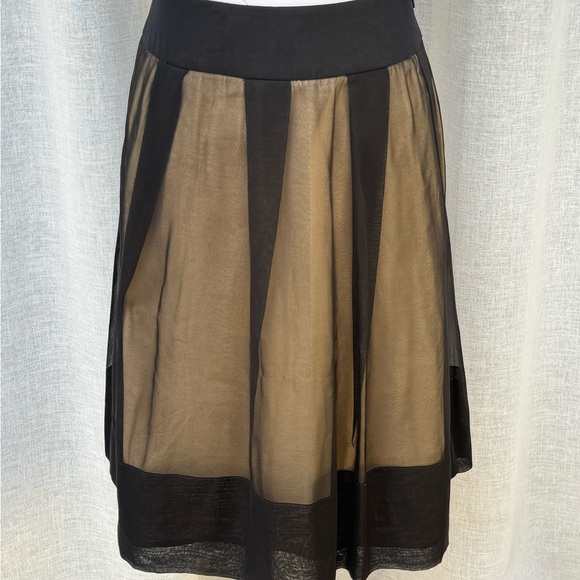 TeenFlo Canada black sheer tan pleated silk organza knee length skirt - Picture 4 of 11